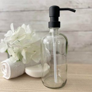 SET OF 2: 16 OZ. GLASS SOAP DISPENSER W/ METAL PUMP (CLEAR GLASS/BLACK PUMP)